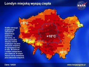 Miejska wyspa ciepła w Londynie/ źródło: twojapogoda.pl