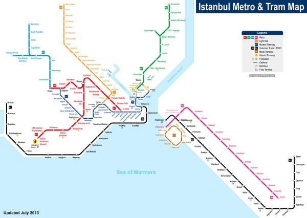 Schemat komunikacyjny metra, źródło:http://www.seacitymaps.com/metro_map/istanbul_metro_map_1.htm
