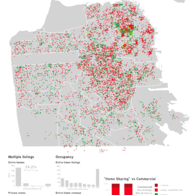 San Francisco, rozmieszczenie ofert Airbnb