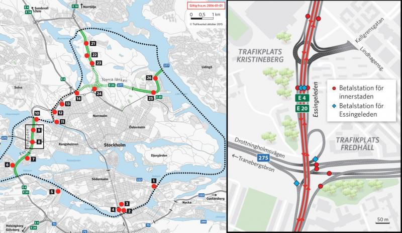 Strefa płatnego wjazdu do centrum Sztokholmu | źródło: Transportstyrelsen