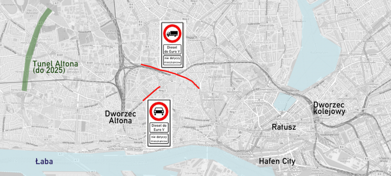 Hamburg zakazuje diesla mapa