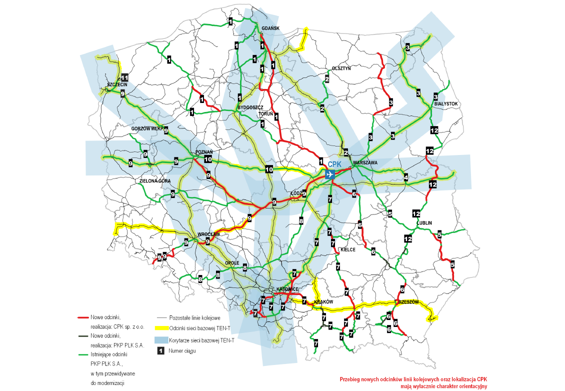Kolejowe Liniowe Inwestycje Towarzyszące CPK | źródło: projekt Strategicznego Studium Lokalizacyjnego CPK